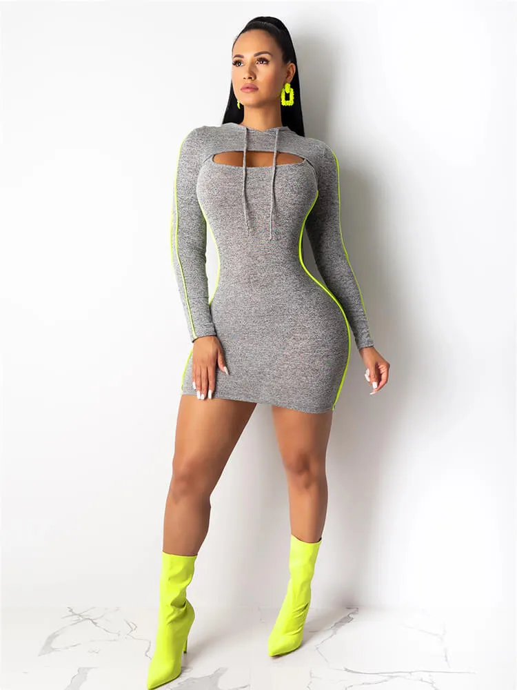 2 Pieces Hooded Cut Out Bodycon Mini Dresses