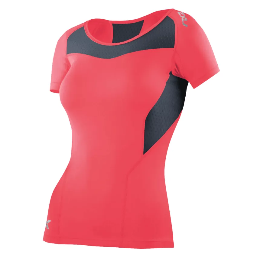 2XU Women's Base compression S/S Top - Tangerine / Grey