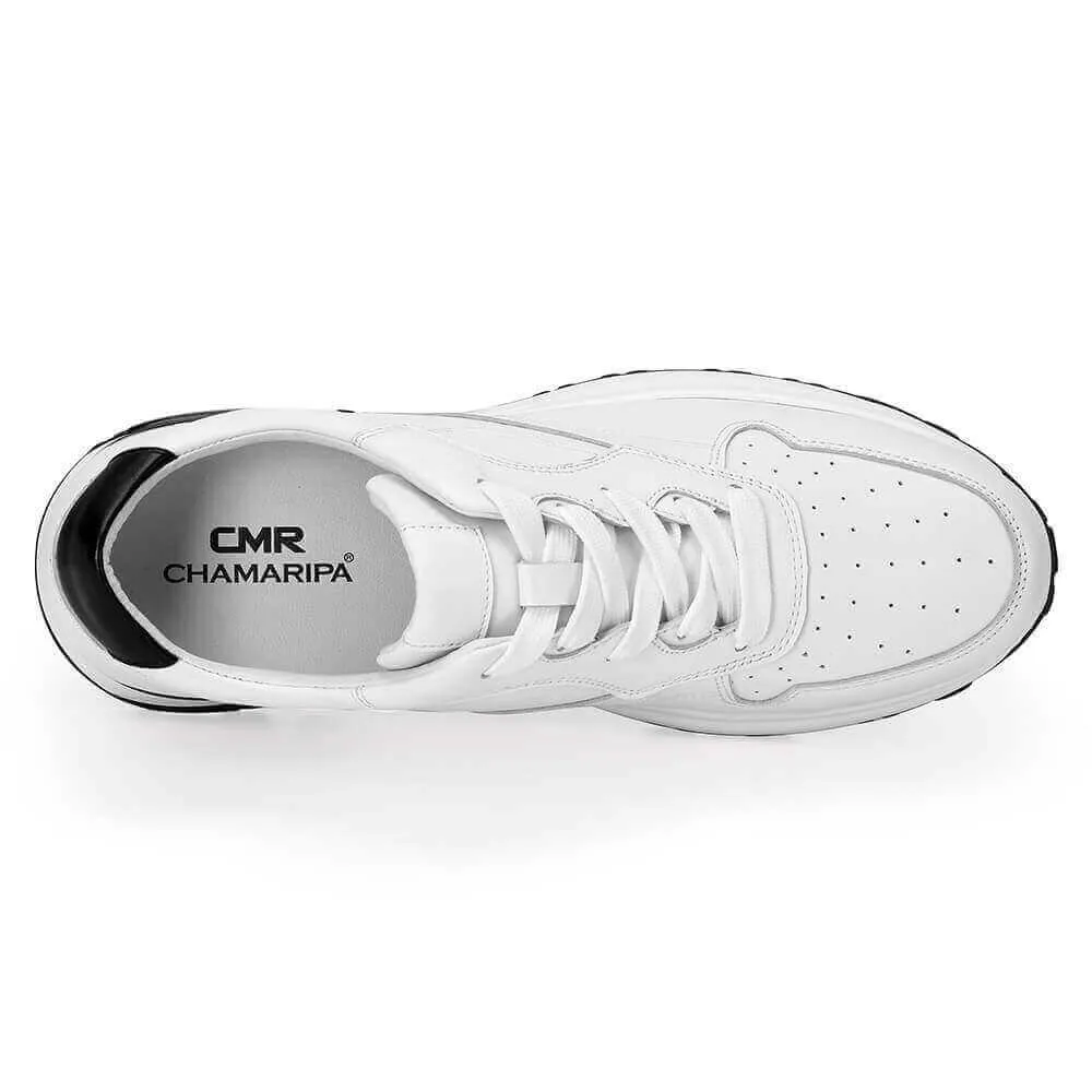 6CM/2.36 Inches Taller - CMR CHAMARIPA - Men's Height Elevator Shoes - Hidden Heel Sneakers - White Leather Elevator Sneaker For Men