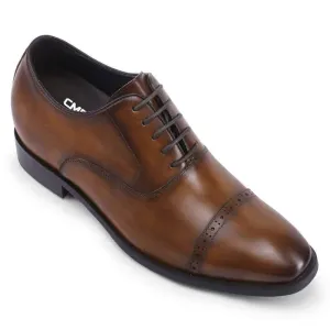 7CM / 2.76 Inches Taller - CMR CHAMARIPA Elevator Derby Shoes For Men - Brown Leather Dress Shoes