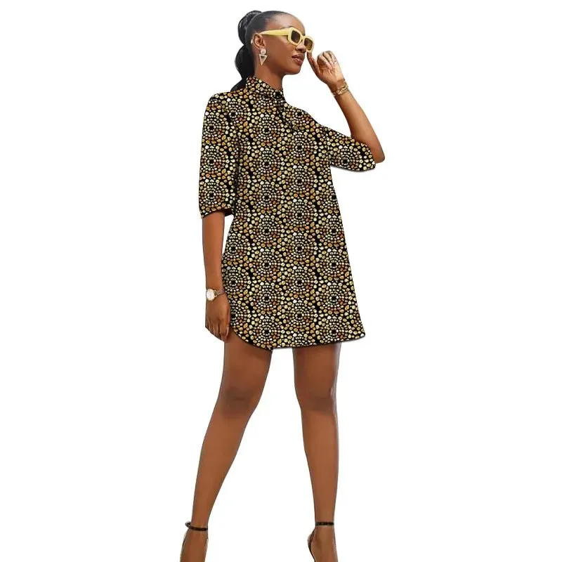 African Fashion Turn-Down Collar Dress for Women