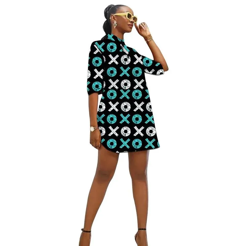 African Fashion Turn-Down Collar Dress for Women