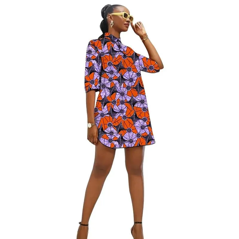 African Fashion Turn-Down Collar Dress for Women