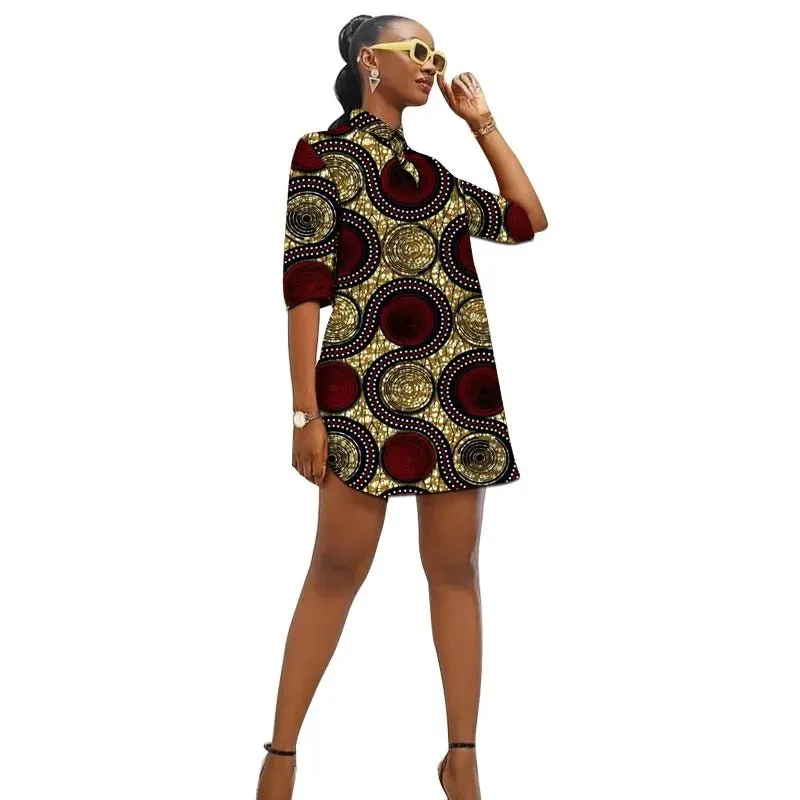 African Fashion Turn-Down Collar Dress for Women