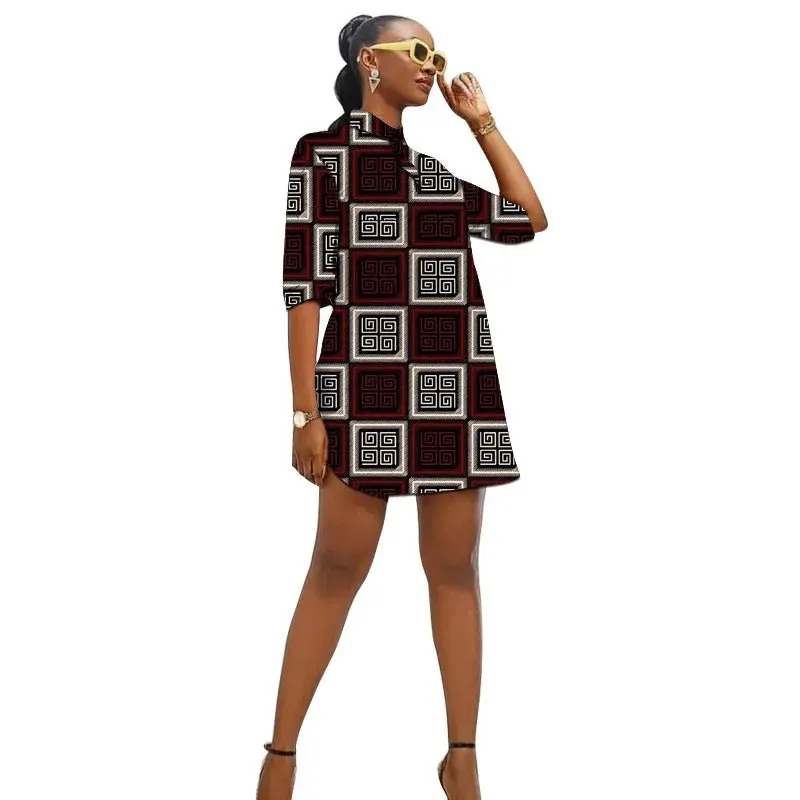 African Fashion Turn-Down Collar Dress for Women