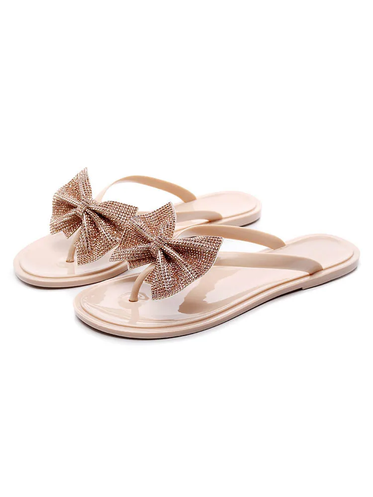 Amozae-Bow Rhinestone Flip-Flops Sandals