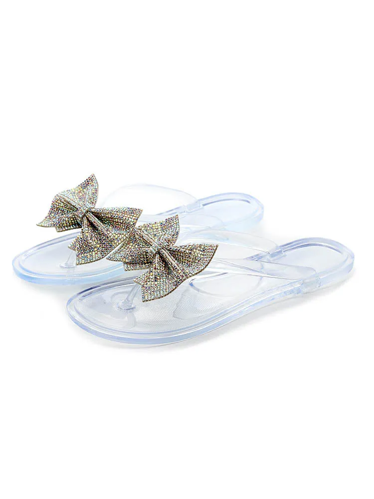 Amozae-Bow Rhinestone Flip-Flops Sandals