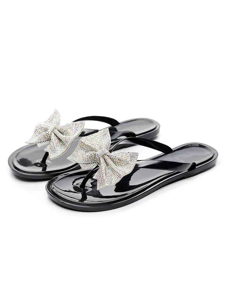 Amozae-Bow Rhinestone Flip-Flops Sandals