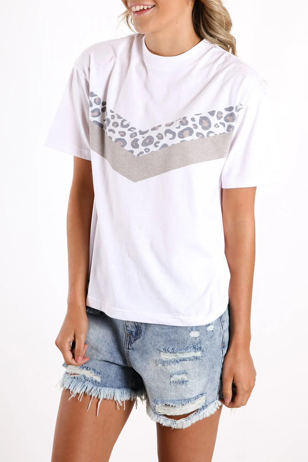 Angled Cheetah Tee White