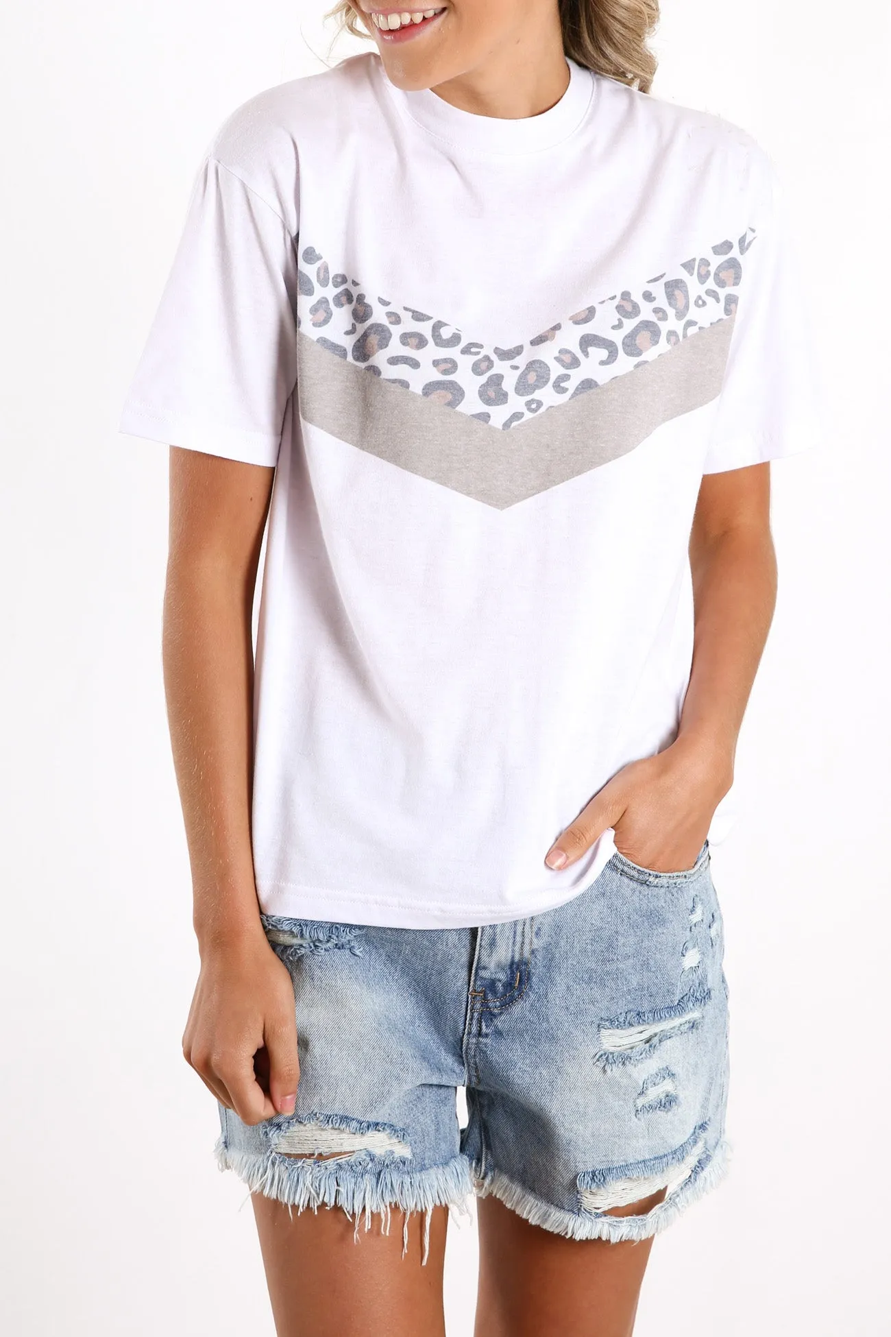 Angled Cheetah Tee White