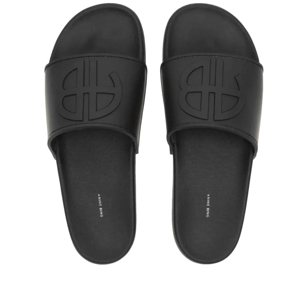 Anine Bing Isla Logo Slippers, Black