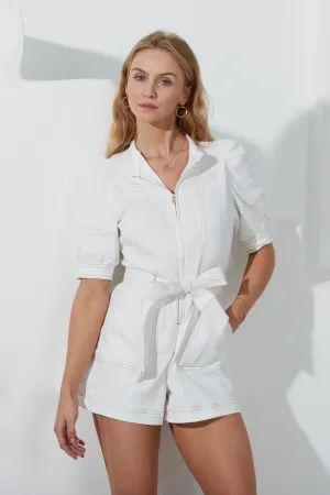 Ava White Zip Up Playsuit