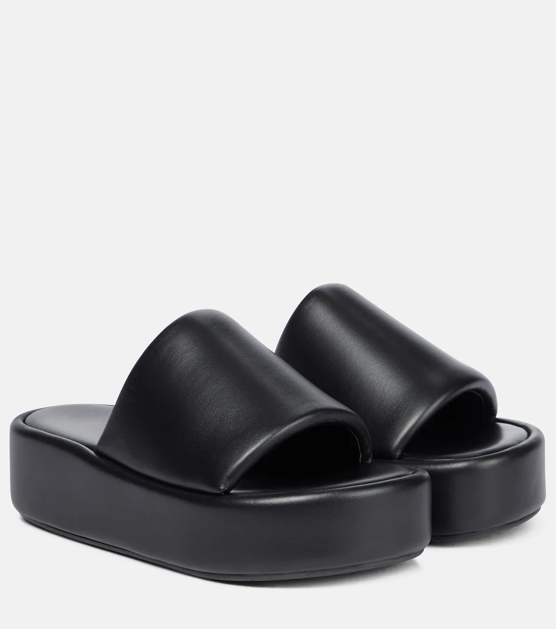 Balenciaga Rise Leather Platform Slides, Black