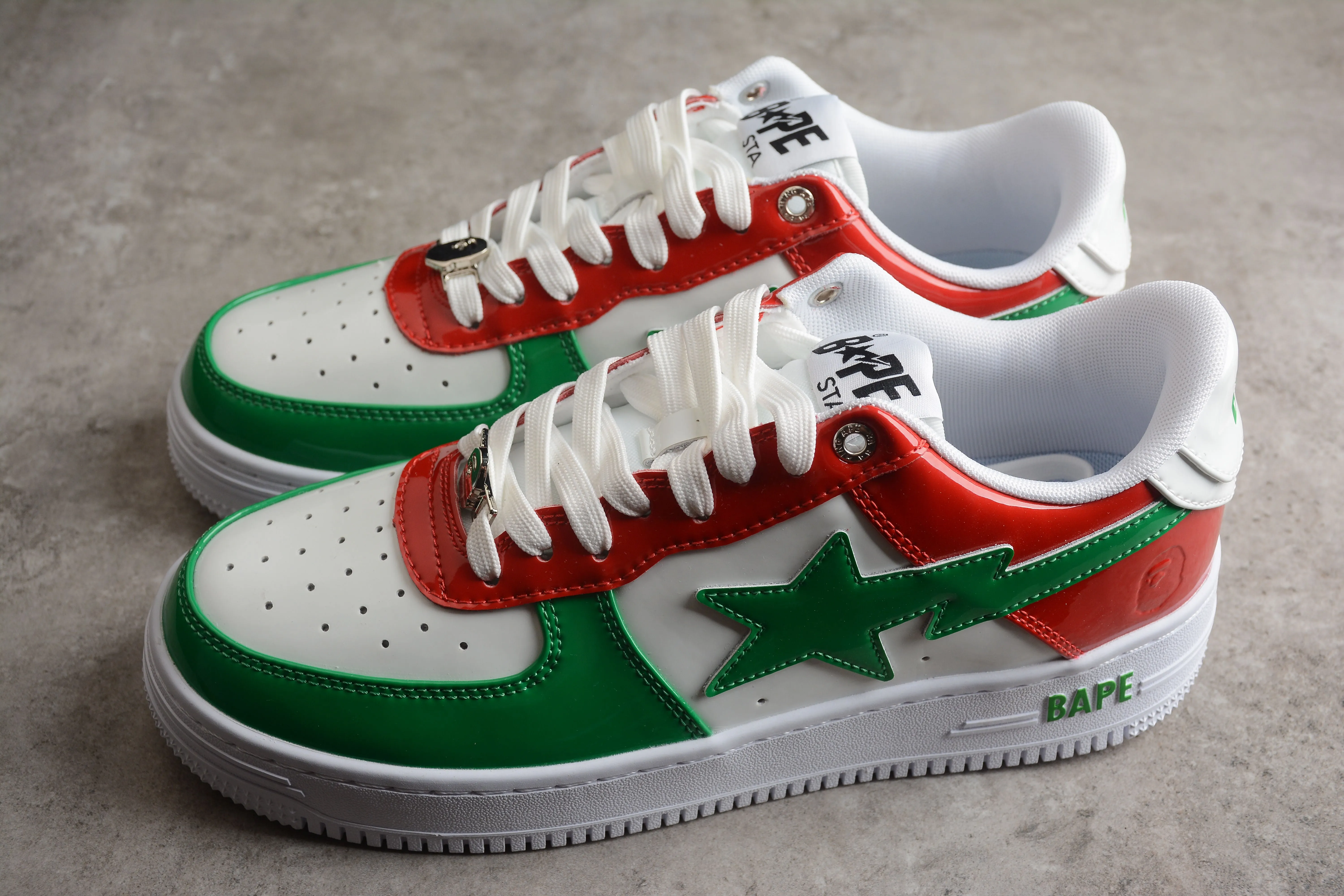 BAPE STA Low-Top Sneakers in Red, Green, and White