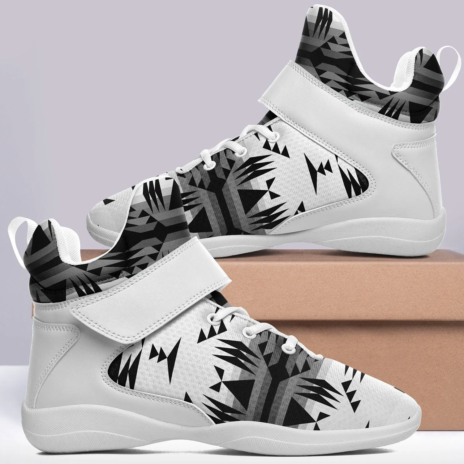 Between the Mountains White and Black Ipottaa Basketball / Sport High Top Shoes - White Sole