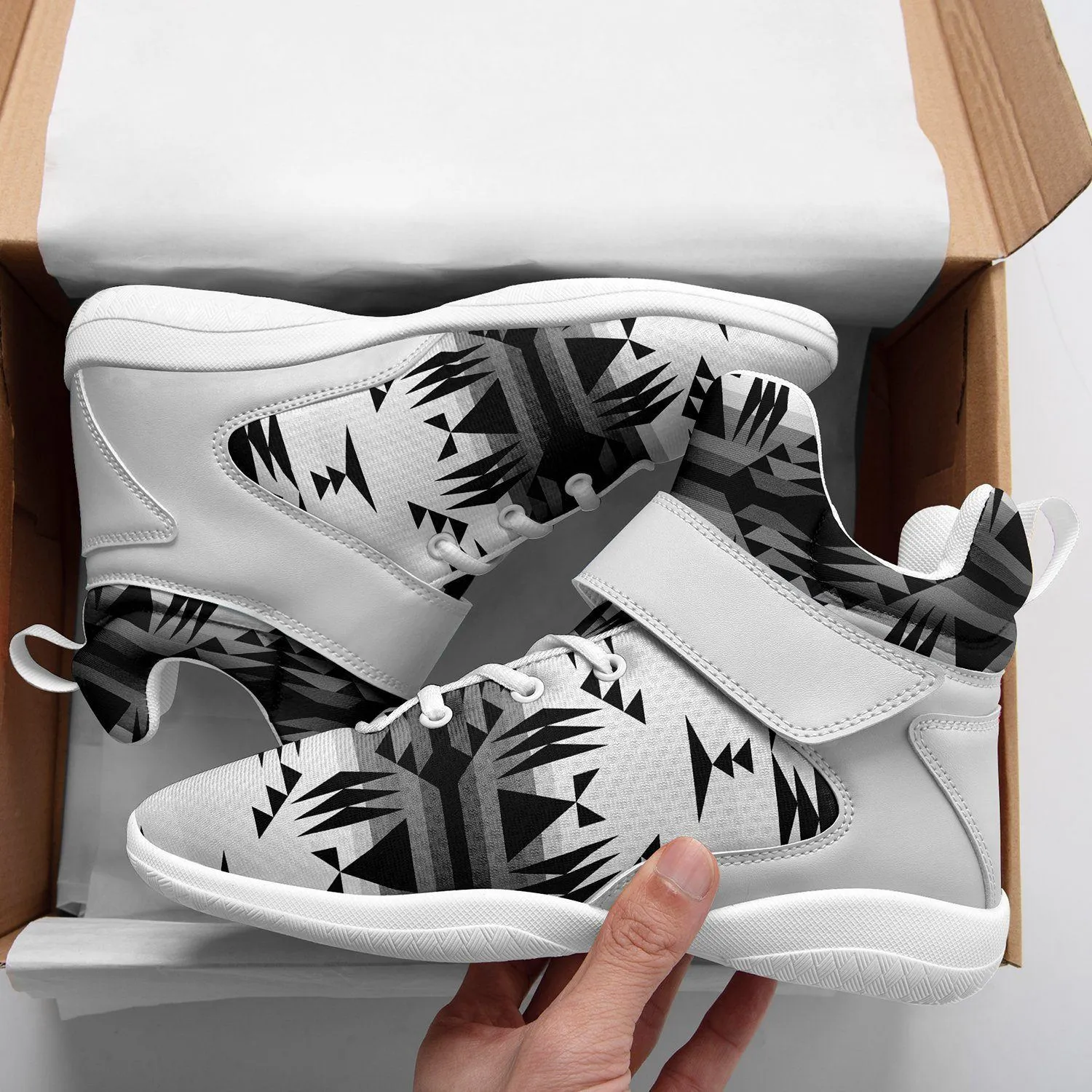 Between the Mountains White and Black Ipottaa Basketball / Sport High Top Shoes - White Sole