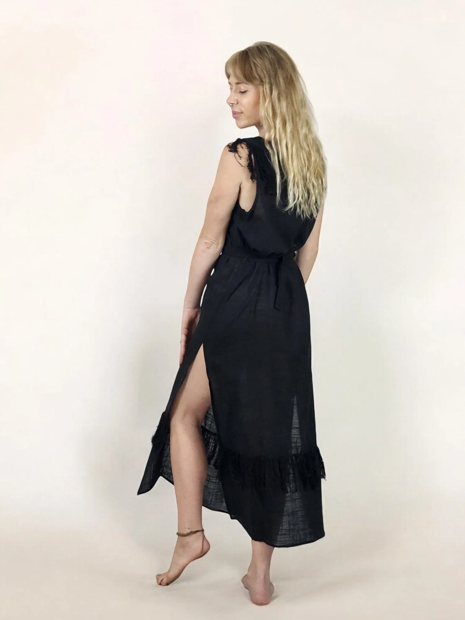 Black Organic Linen Maxi Dress