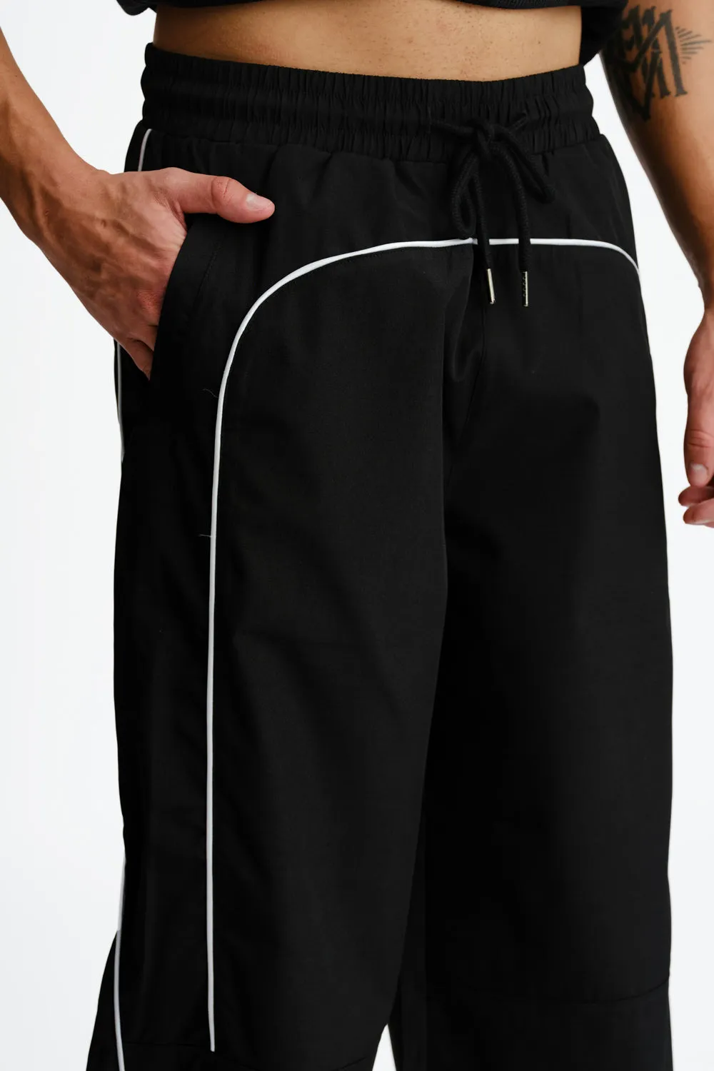 Black Sporty Deconstructed Loose Pants