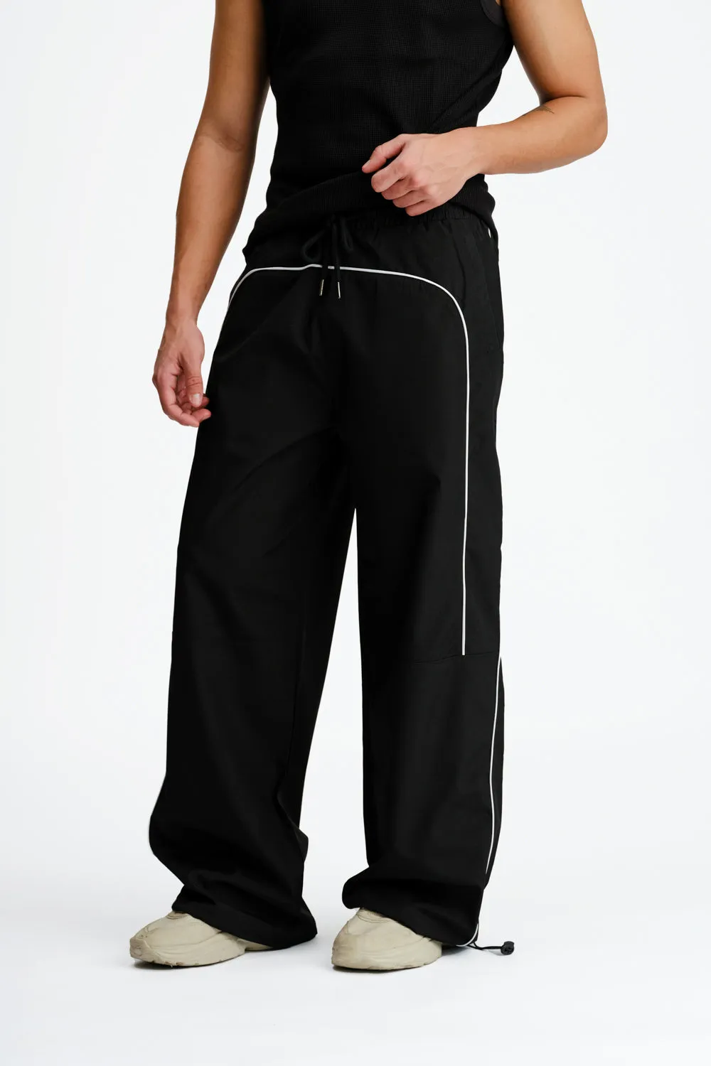 Black Sporty Deconstructed Loose Pants