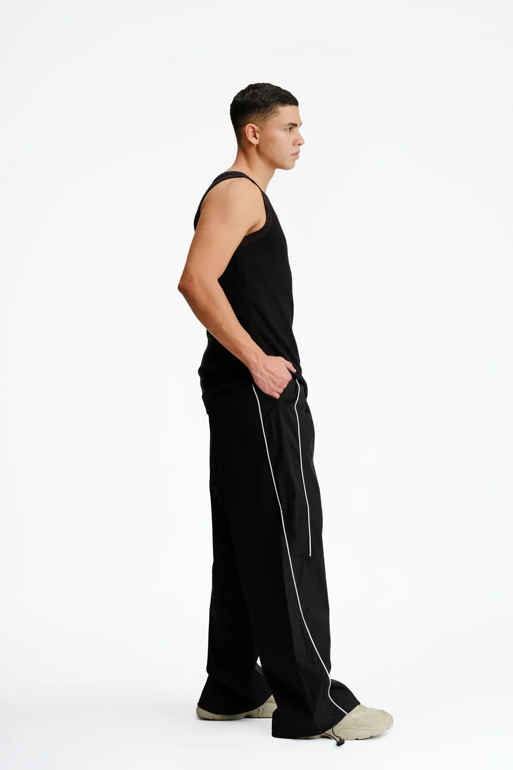 Black Sporty Deconstructed Loose Pants