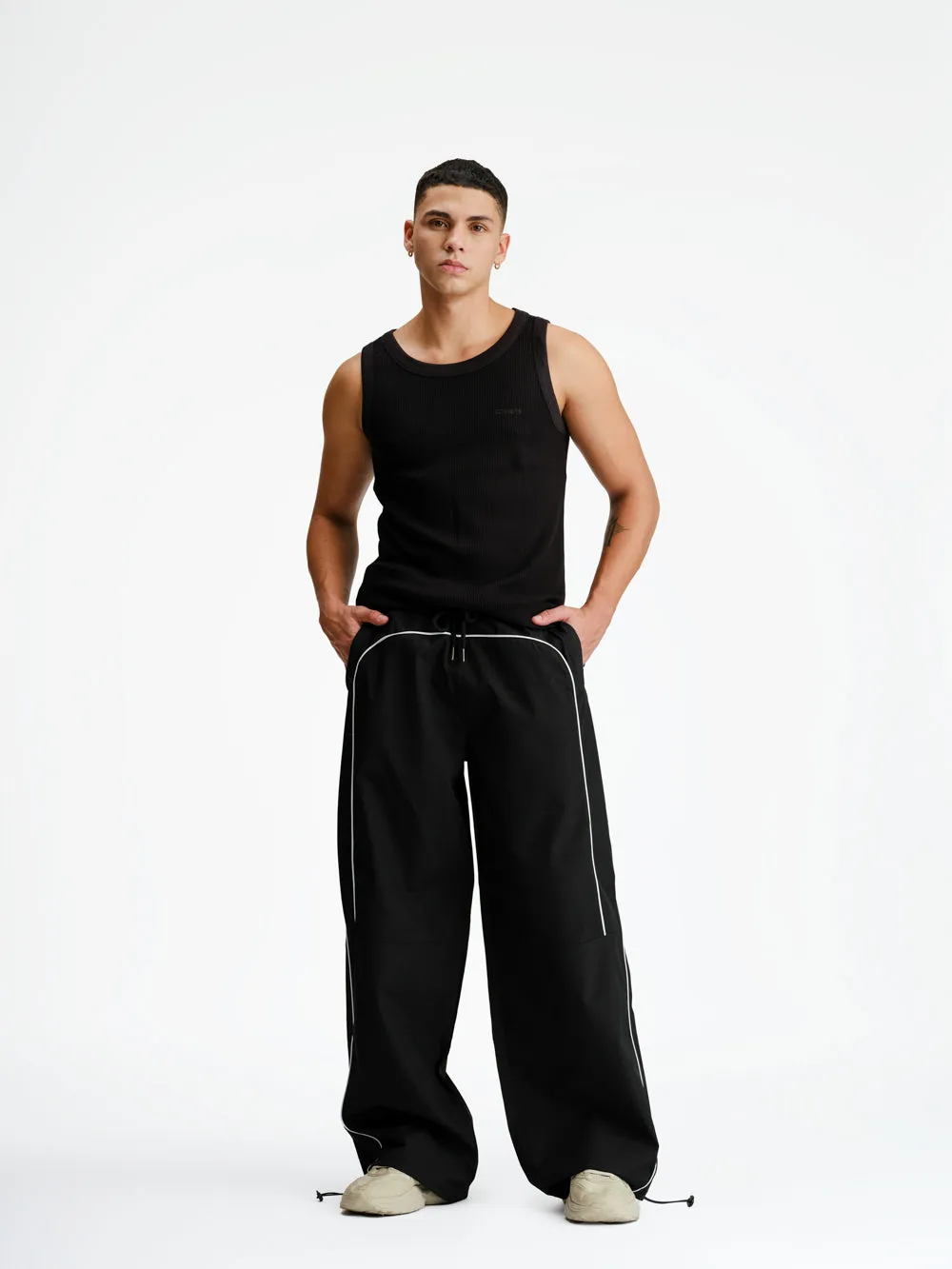 Black Sporty Deconstructed Loose Pants