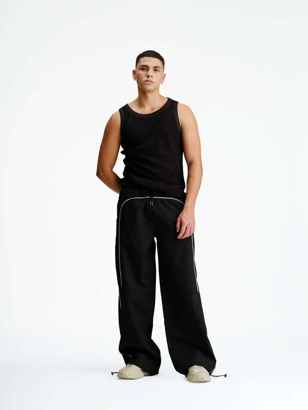 Black Sporty Deconstructed Loose Pants