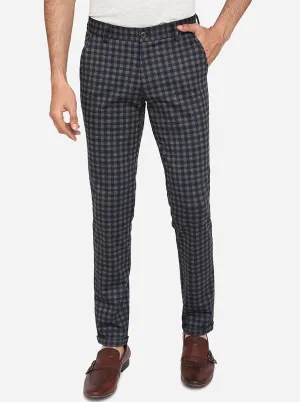 Blue & Black Checked Venice Fit Casual Trouser | JadeBlue