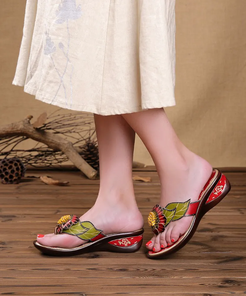 Bohemian Handmade Floral High Wedge Heels Flip Flops RT1014