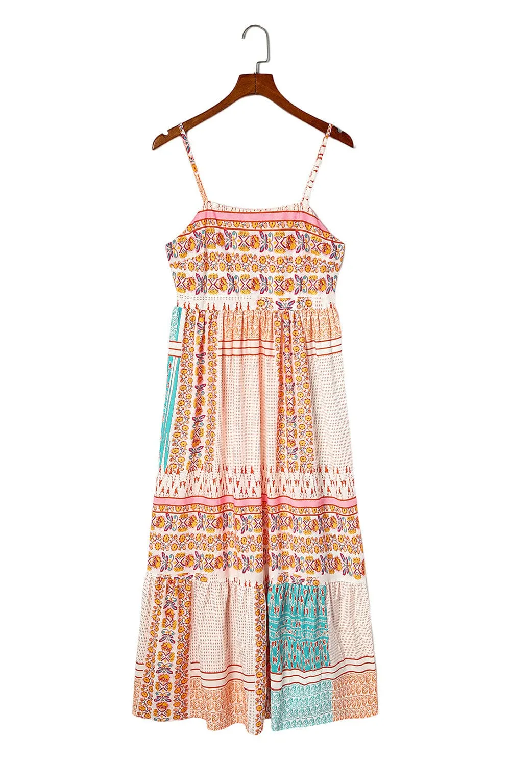 Bohemian Patchwork Print Maxi Sundress with Spaghetti Straps