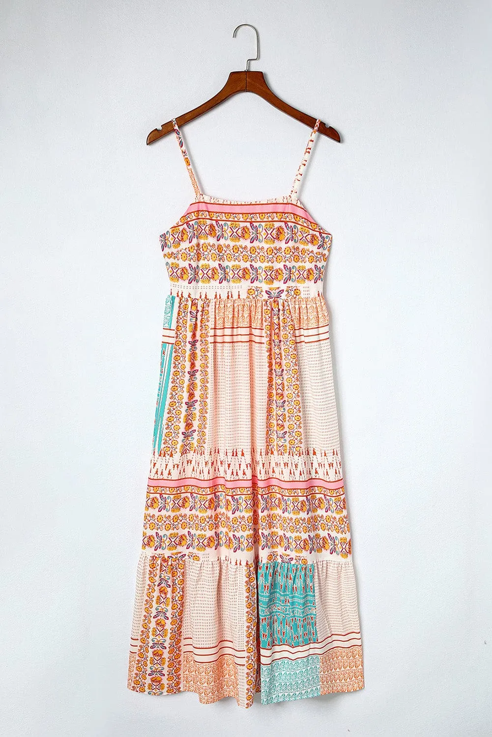 Bohemian Patchwork Print Maxi Sundress with Spaghetti Straps