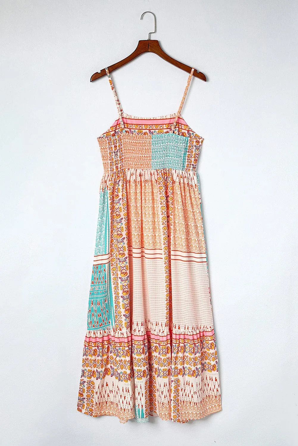 Bohemian Patchwork Print Maxi Sundress with Spaghetti Straps