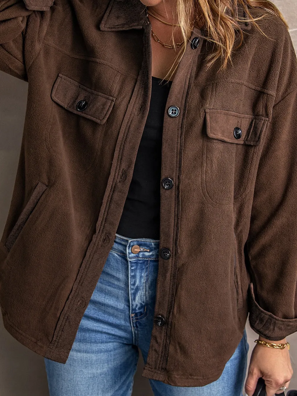 Casual Brown Fleece Jacket