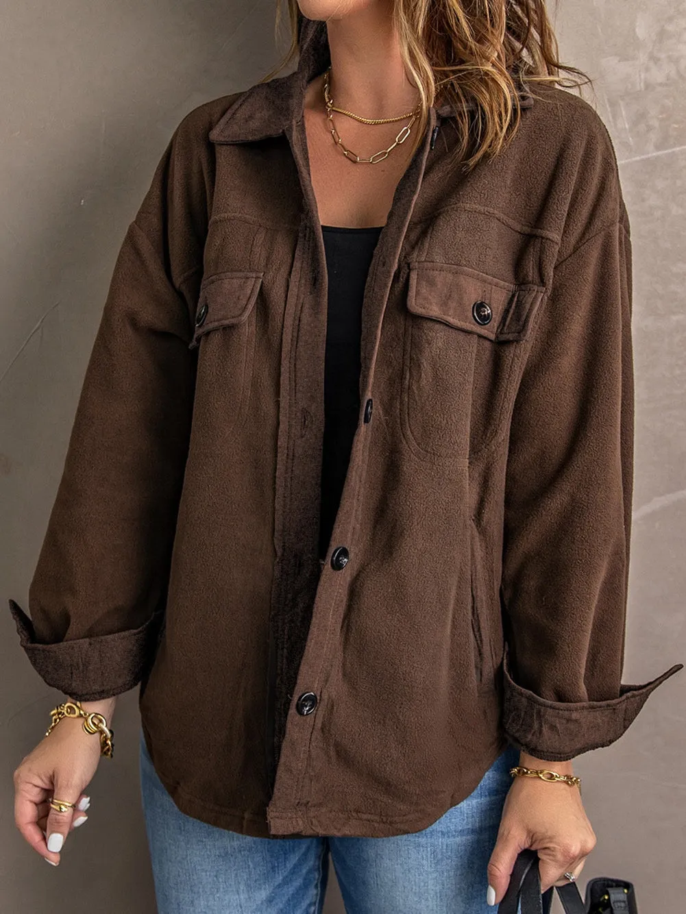 Casual Brown Fleece Jacket