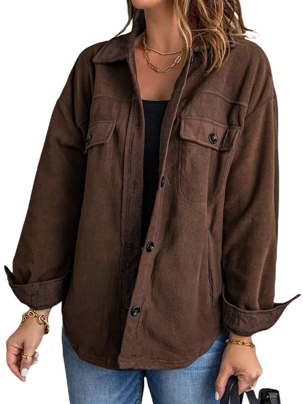 Casual Brown Fleece Jacket