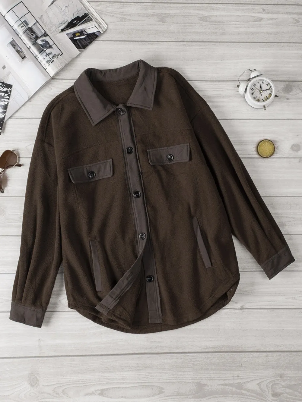 Casual Brown Fleece Jacket