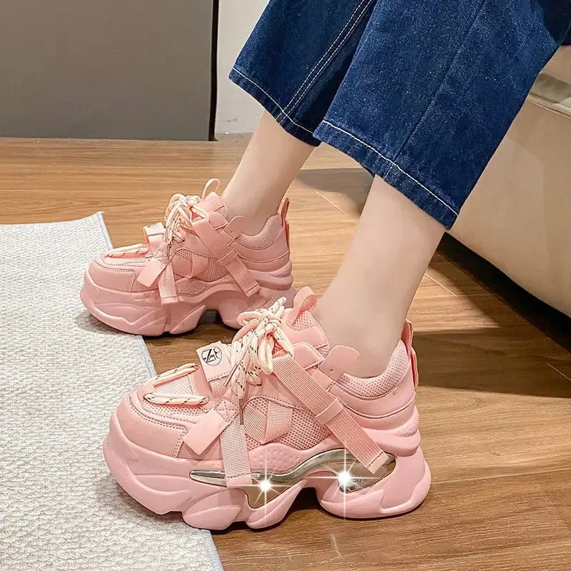 Chunky Platform Metal Strap Lace Up Sneakers