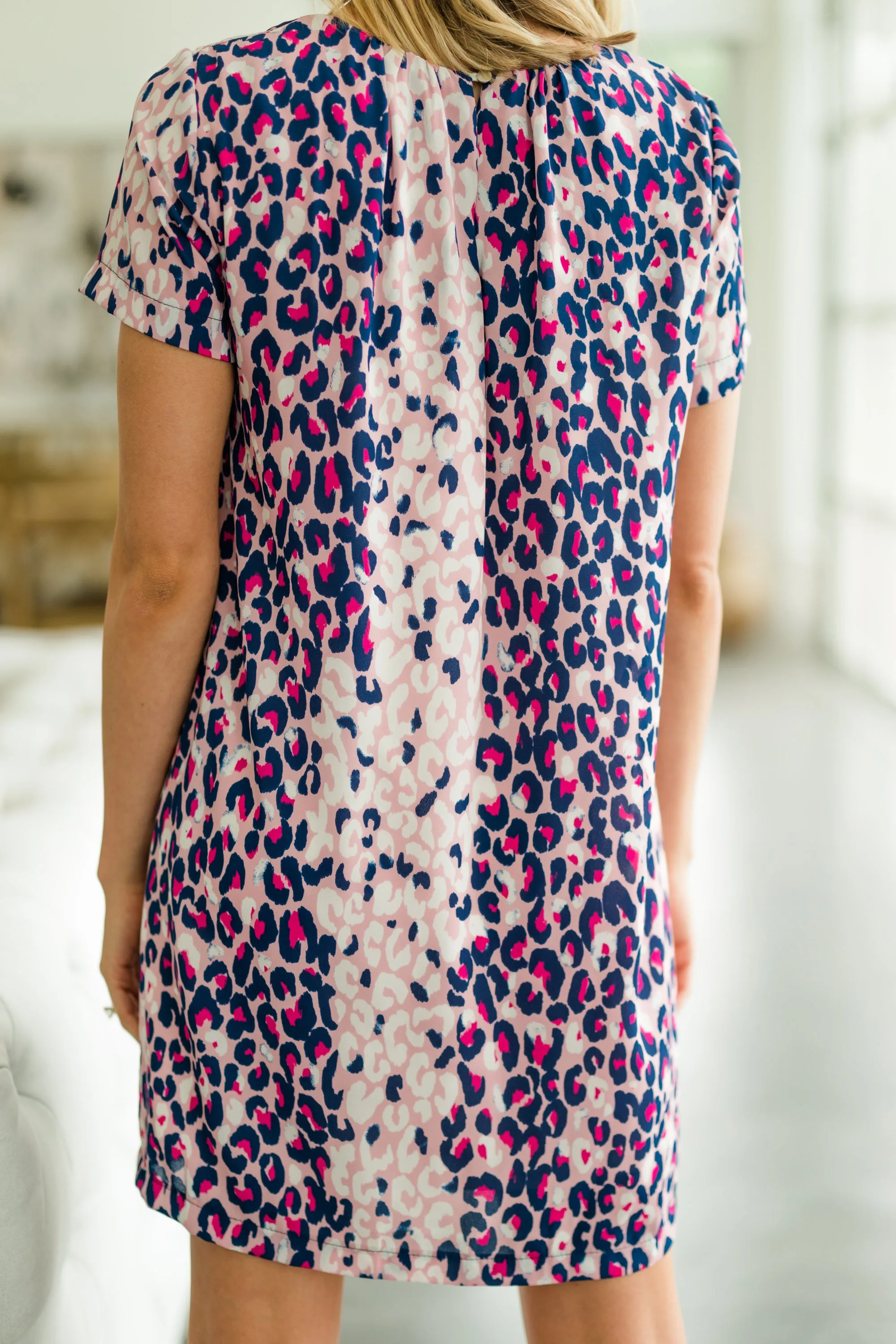 Clearly Bold Navy Blue Leopard Shift Dress