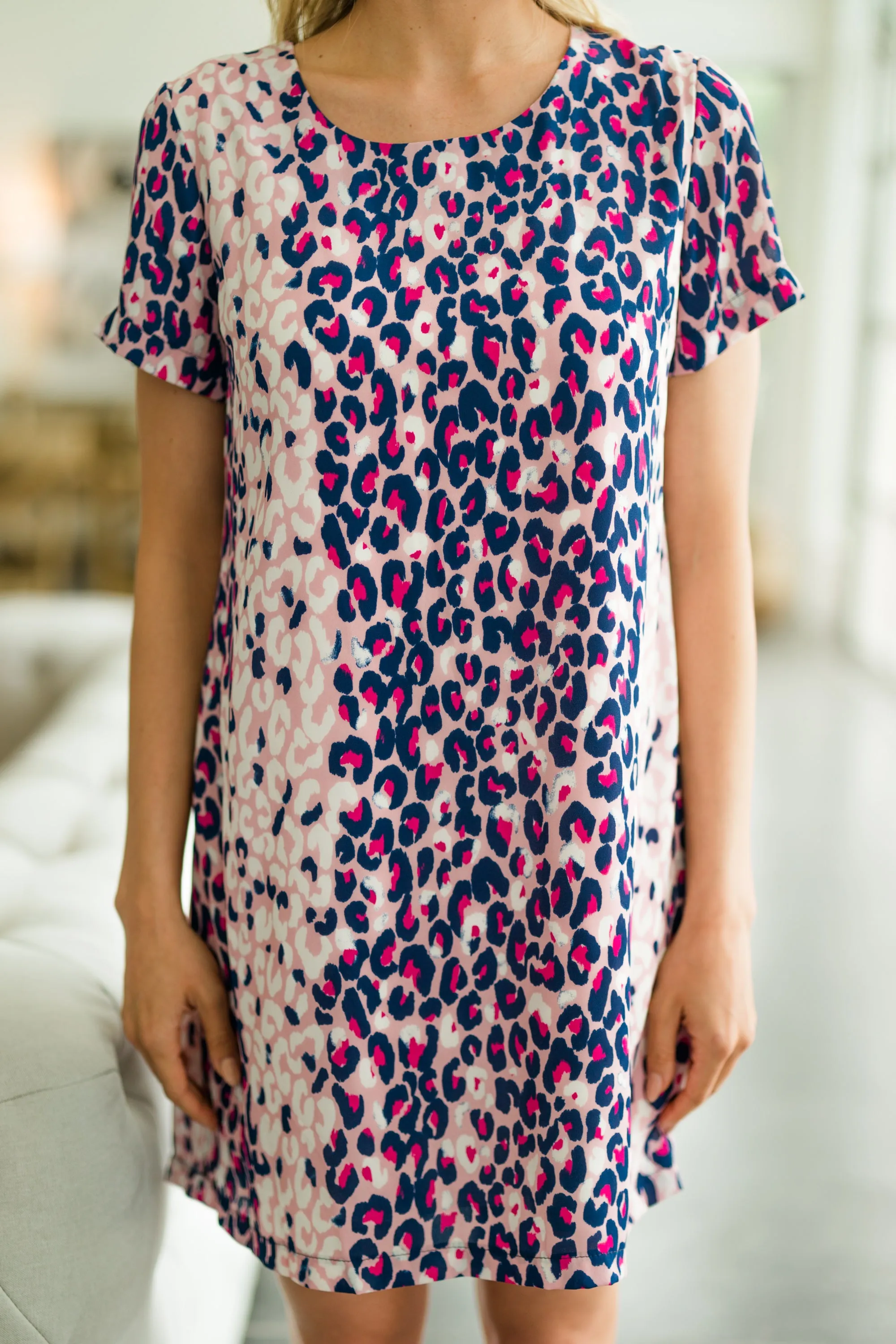 Clearly Bold Navy Blue Leopard Shift Dress