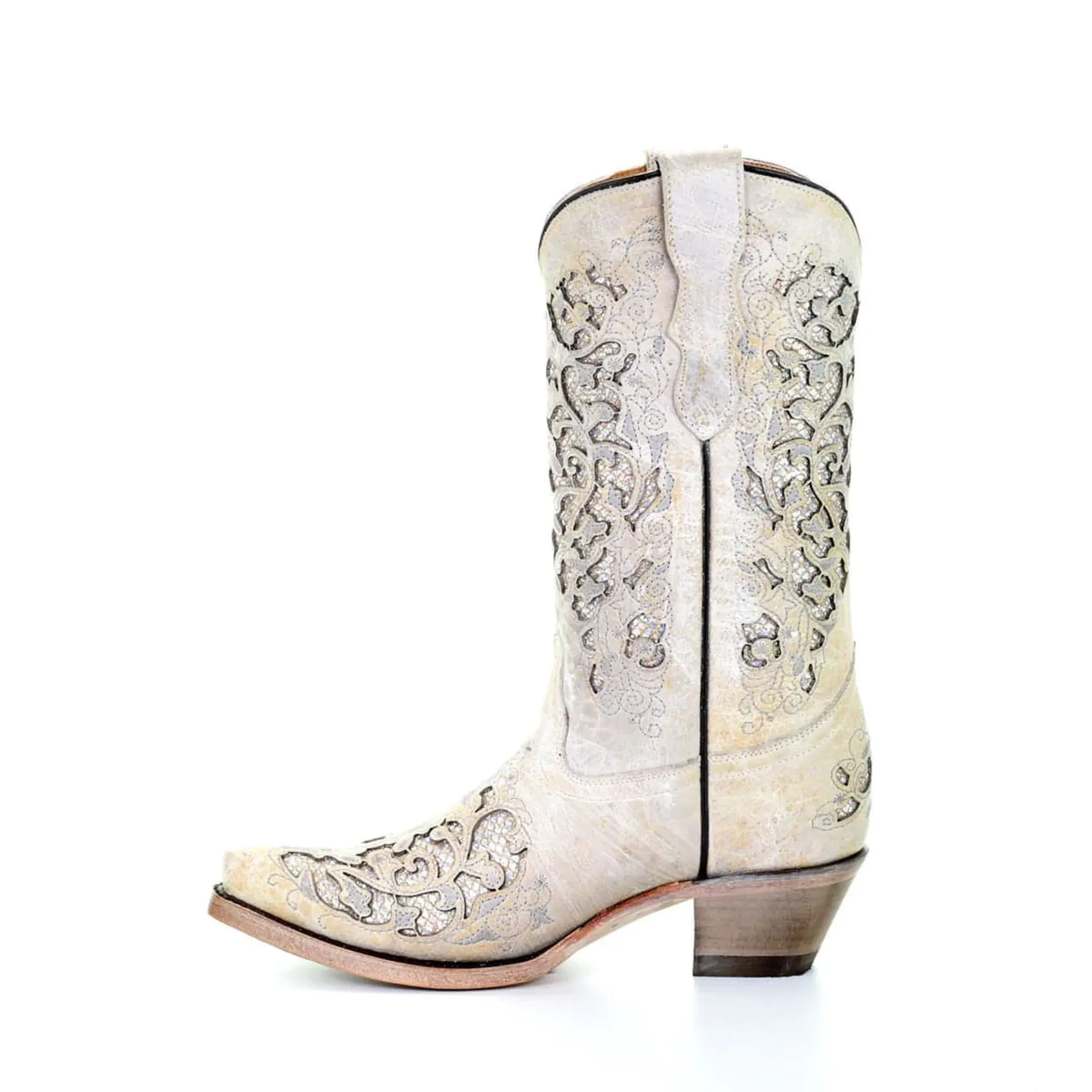 CORRAL KIDS WHITE GLITTER INLAY WESTERN BOOTS - T0021