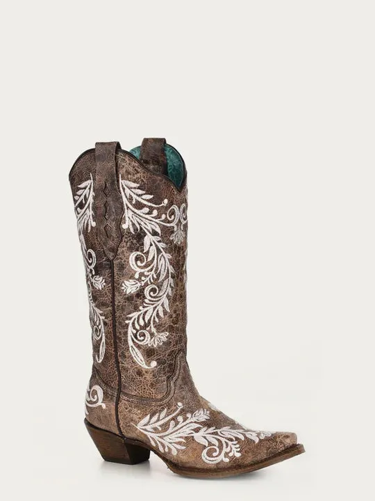 Corral Ladies Brown & White Embroidery Boots Style No. A3753