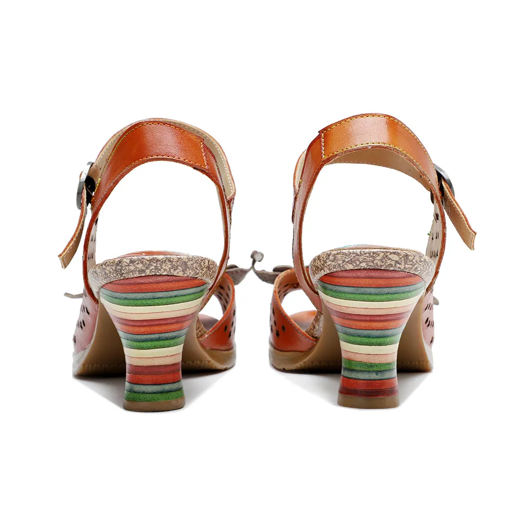 CrazycatZ Leather Block Heel Roman Sandals,Women Leather Bohemian Colorful Sandal 1011