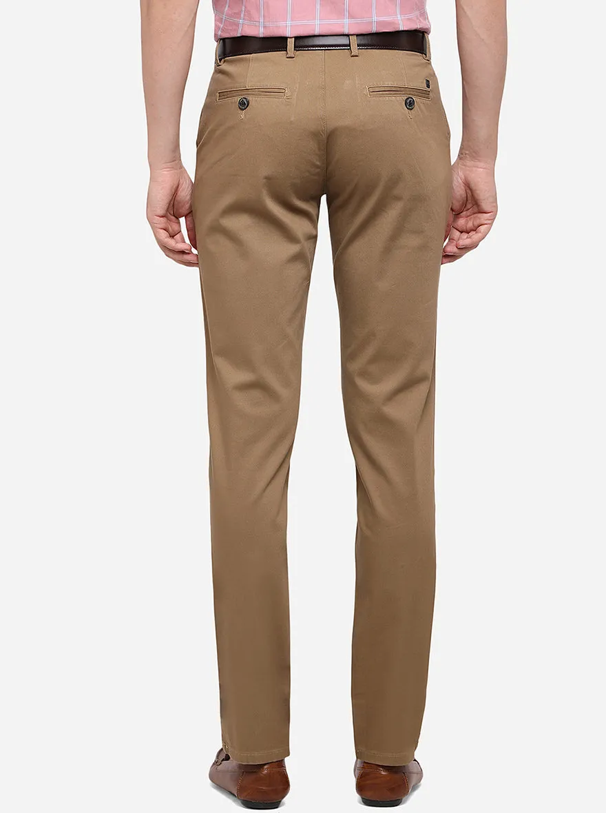 Dark Khaki Solid Slim Fit Casual Trouser | JadeBlue