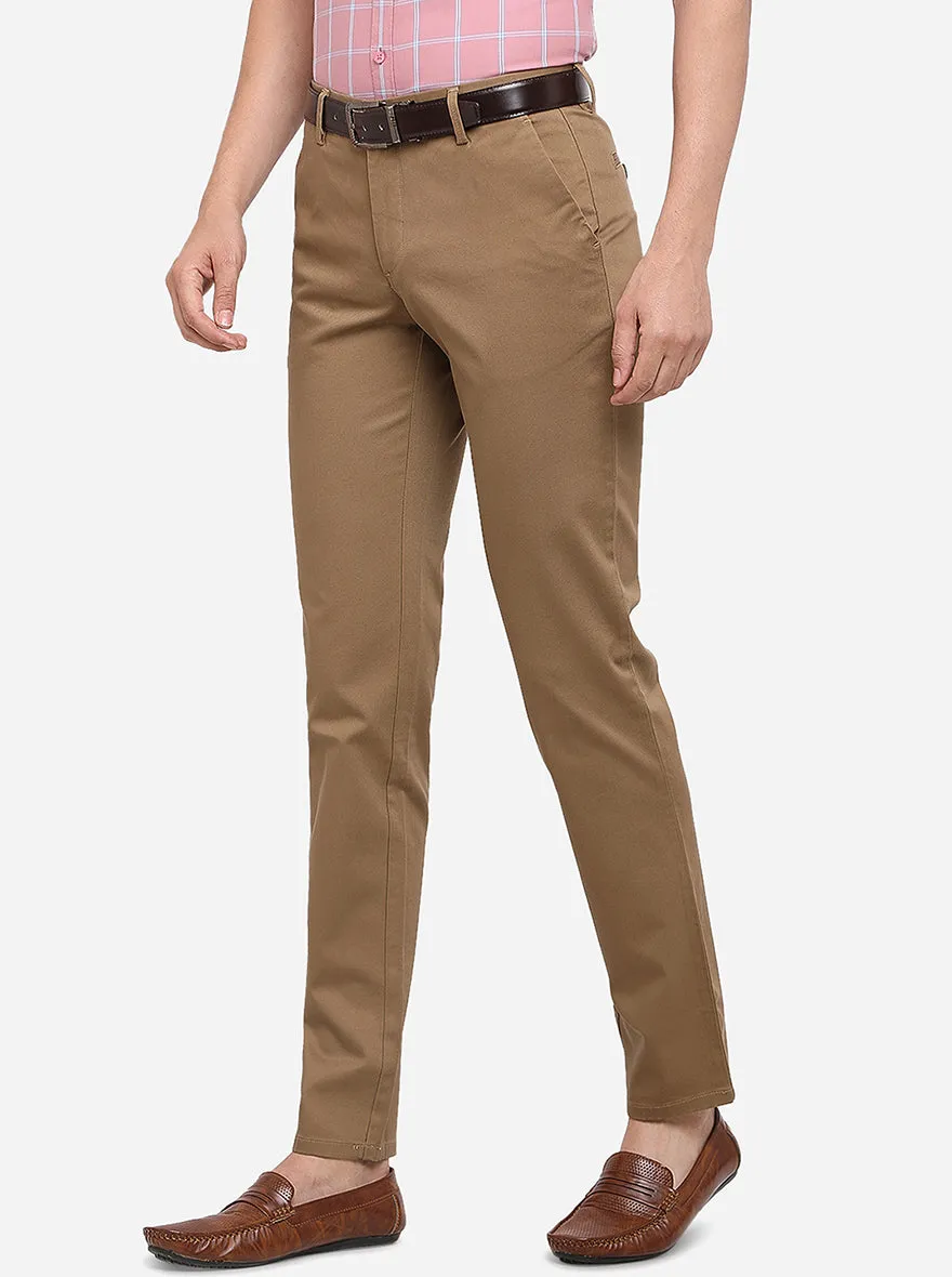 Dark Khaki Solid Slim Fit Casual Trouser | JadeBlue