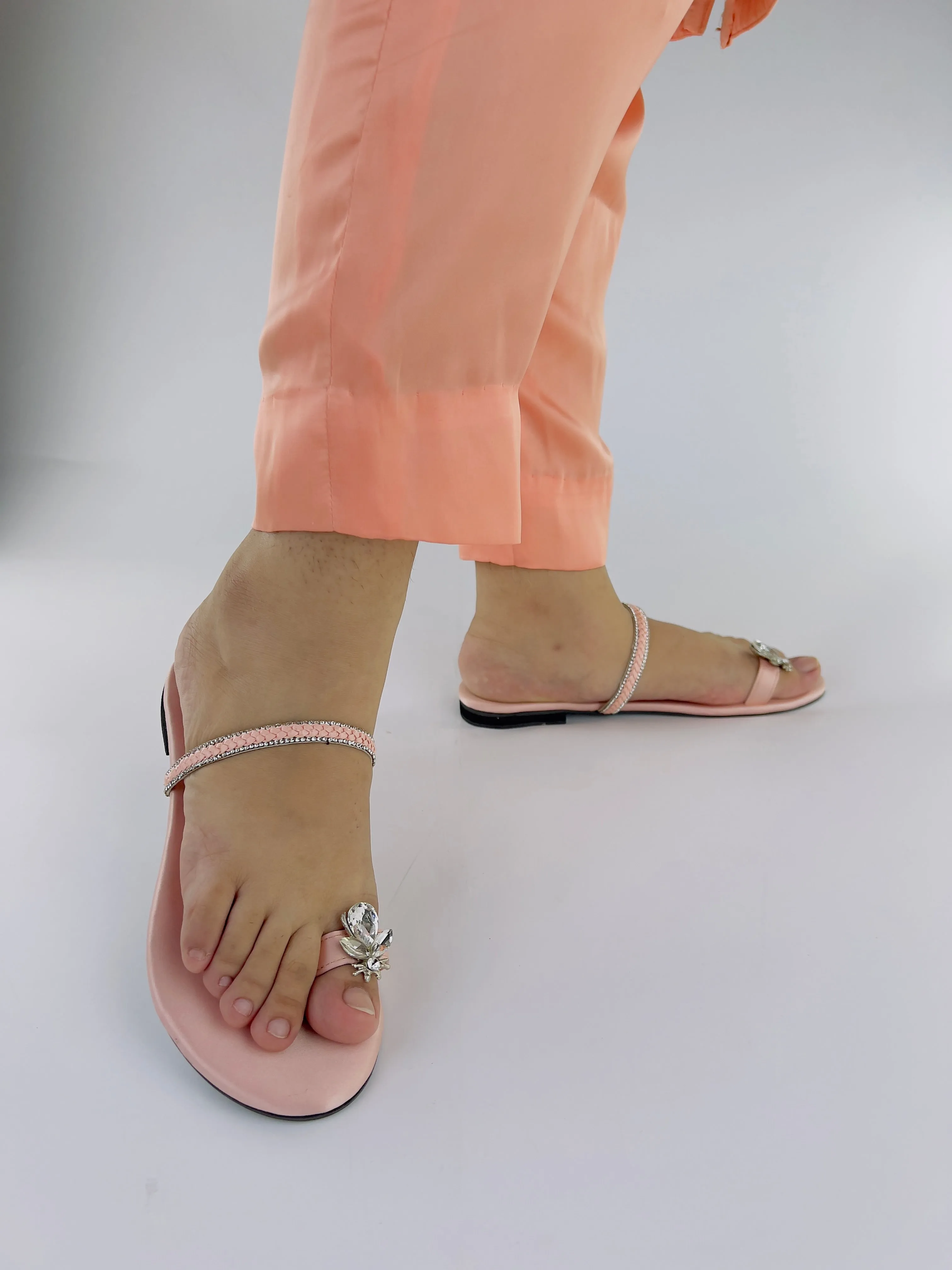 Ember Pink Toe Ring Braid Straps Slip On Flats