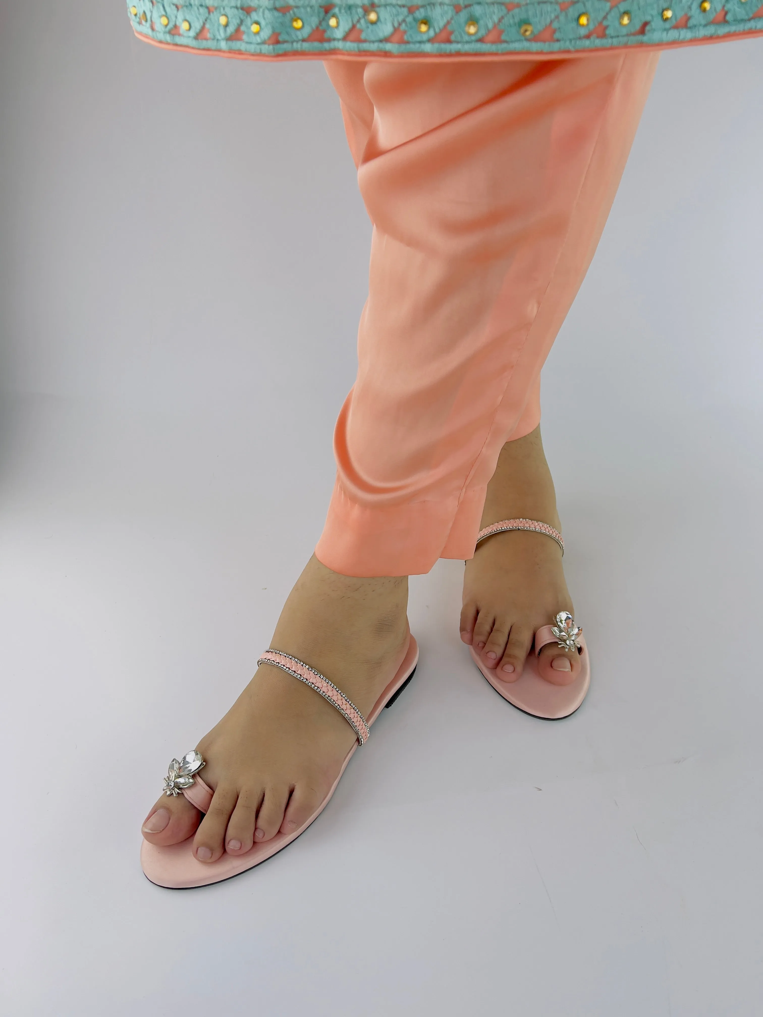 Ember Pink Toe Ring Braid Straps Slip On Flats