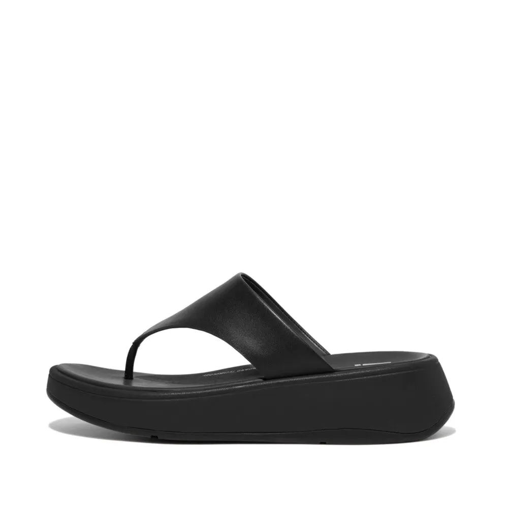 FitFlop F-mode Leather Flatform Black Toe Post Sandals V2