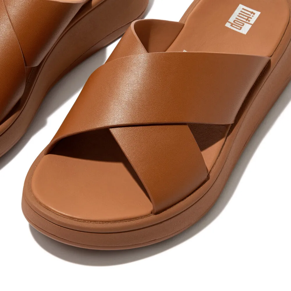 FitFlop F-Mode Leather Flatform Cross Slide Tan