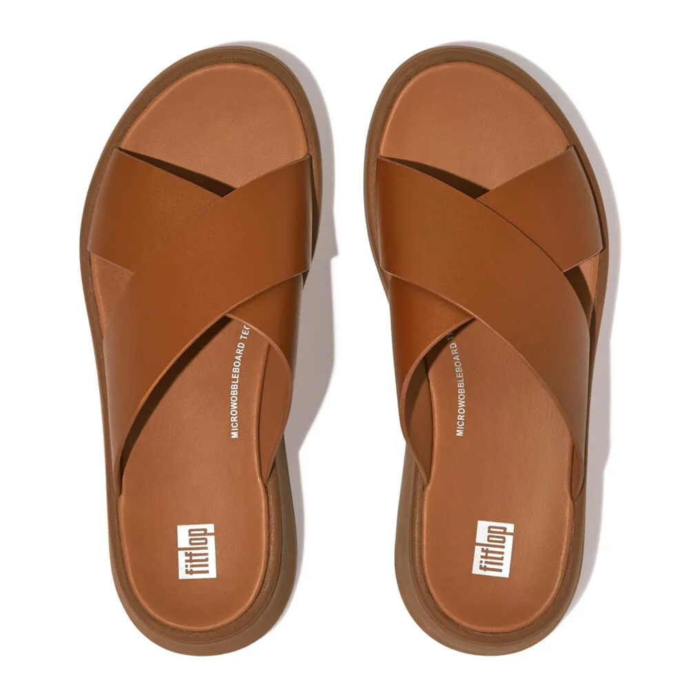 FitFlop F-Mode Leather Flatform Cross Slide Tan