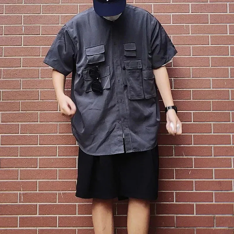 Japanese Cityboy Functional Casual Loose Multi Pocket Set Short Sleeve Shirt