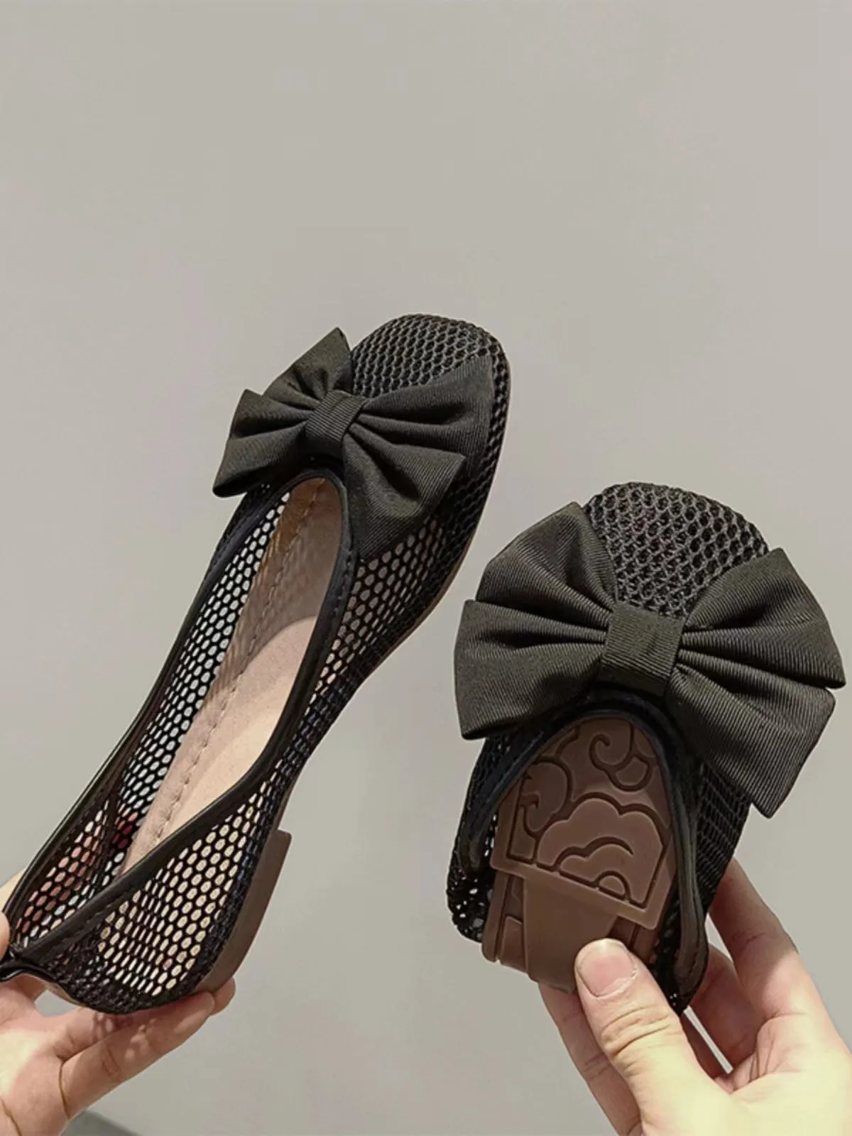 Joskaa Black Bow Cutout Ballet Flat Shoes